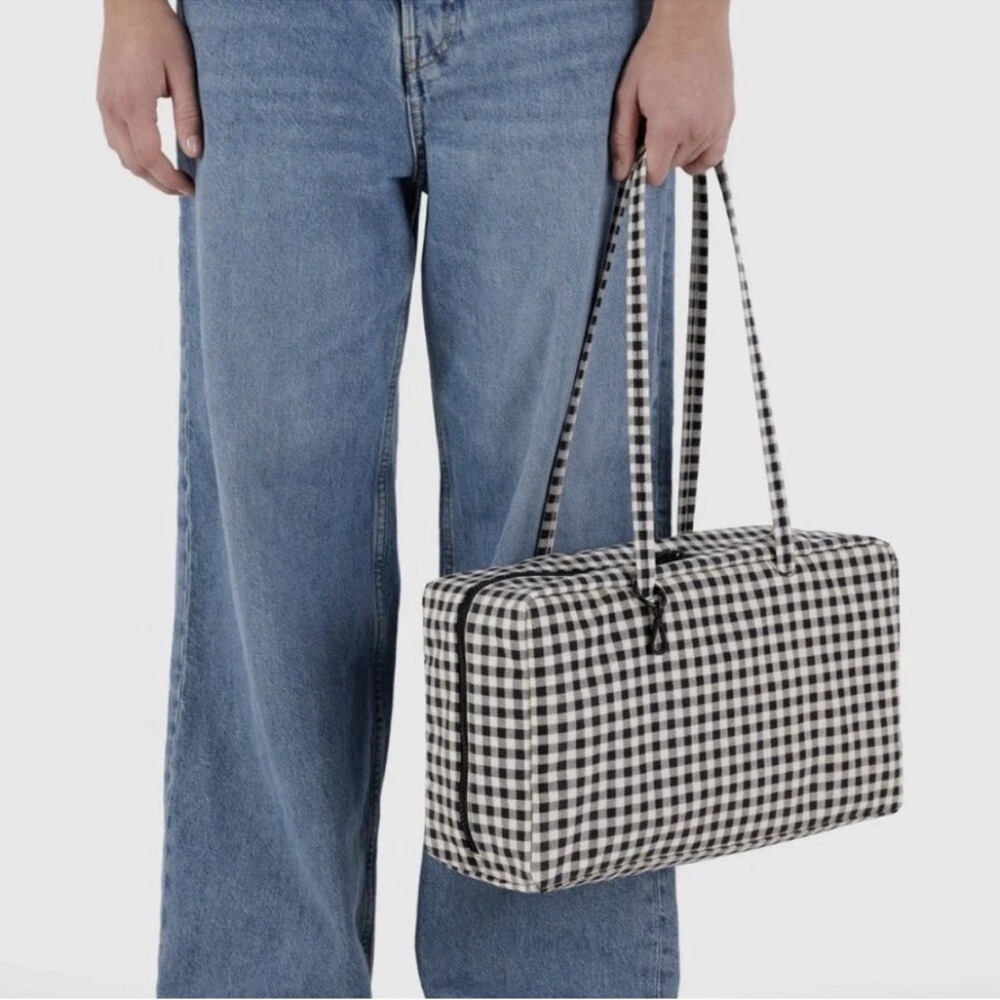 Baggu Medium Nylon Bowler Bag Black White Gingham NWT